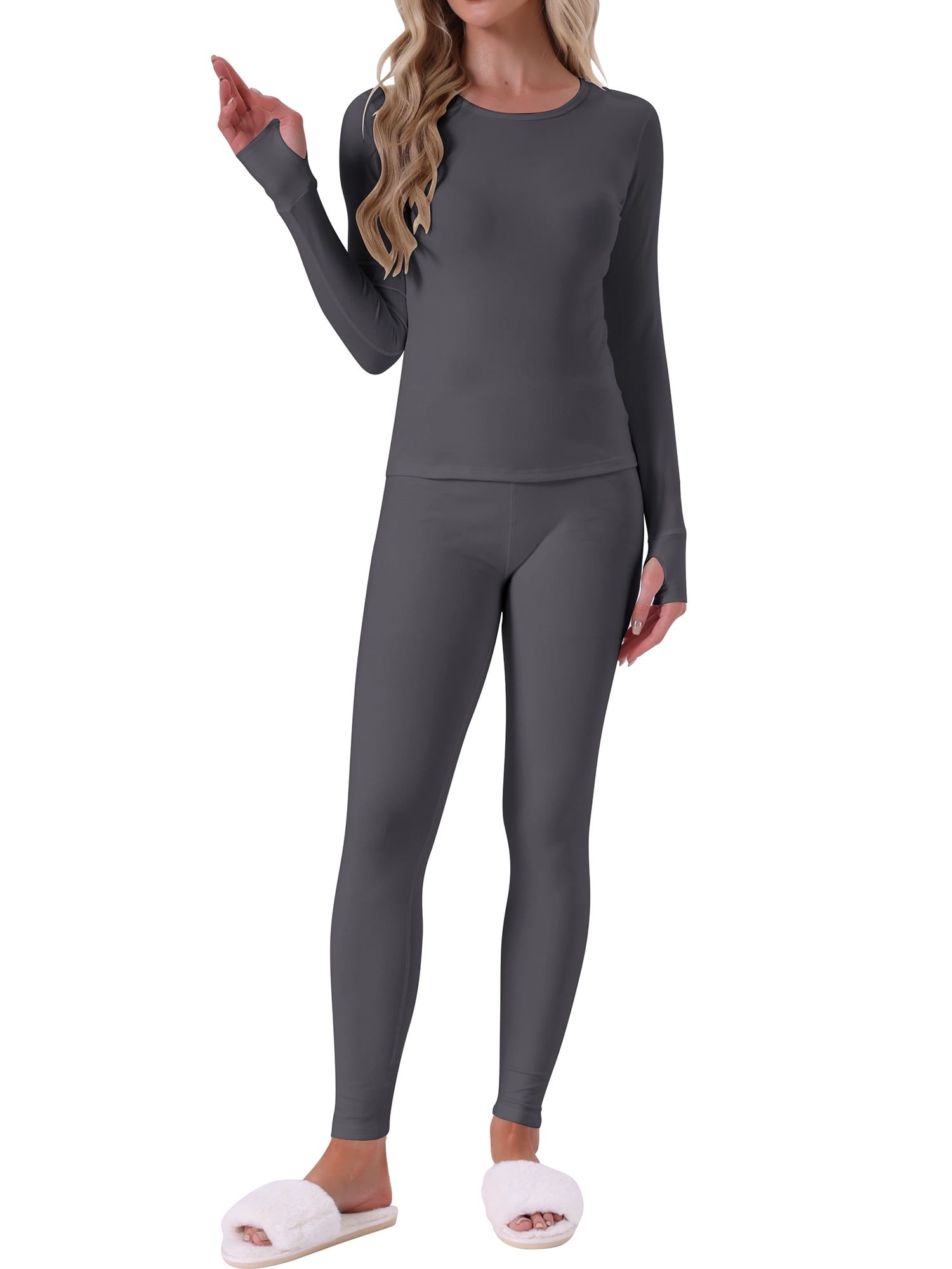 DARING DIVA Women's Thermal Sets Underwear Long Sleeve Fleece with Leggings S Gray