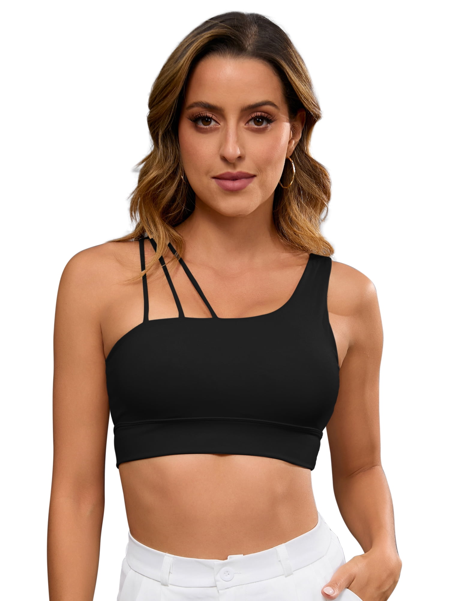 DARING DIVA Women's Three Spaghetti Thin Straps Sports Bra Fitness Tank Top Black M