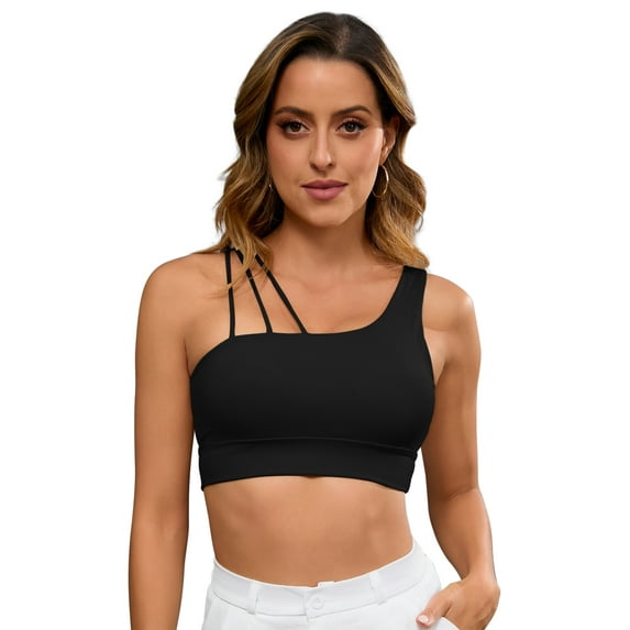 DARING DIVA Women's Three Spaghetti Thin Straps Sports Bra Fitness Tank Top Black S