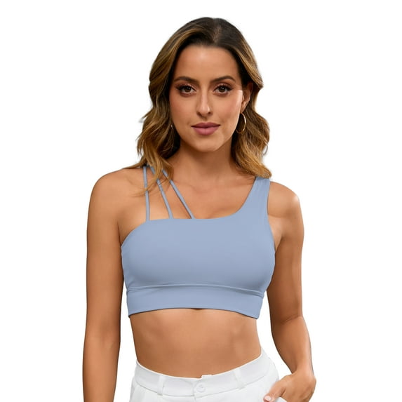 DARING DIVA Women's Three Spaghetti Thin Straps Sports Bra Fitness Tank Top Blue L