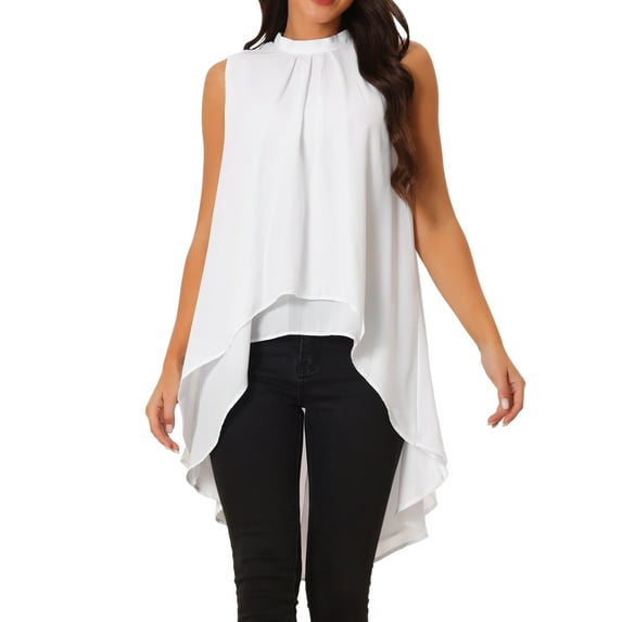 DARING DIVA Women's Tie Back High Low Mock Neck Blouse Tops S White