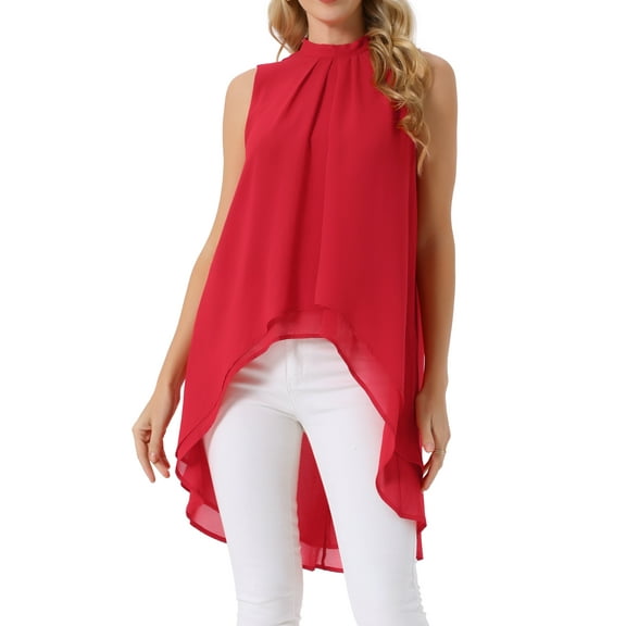 DARING DIVA Women's Tie Back High Low Mock Neck Blouse Tops XL Red