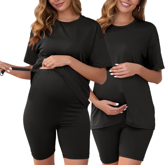 DARING DIVA Women's Tie Dye 2-Piece Maternity Pajama Set L Black