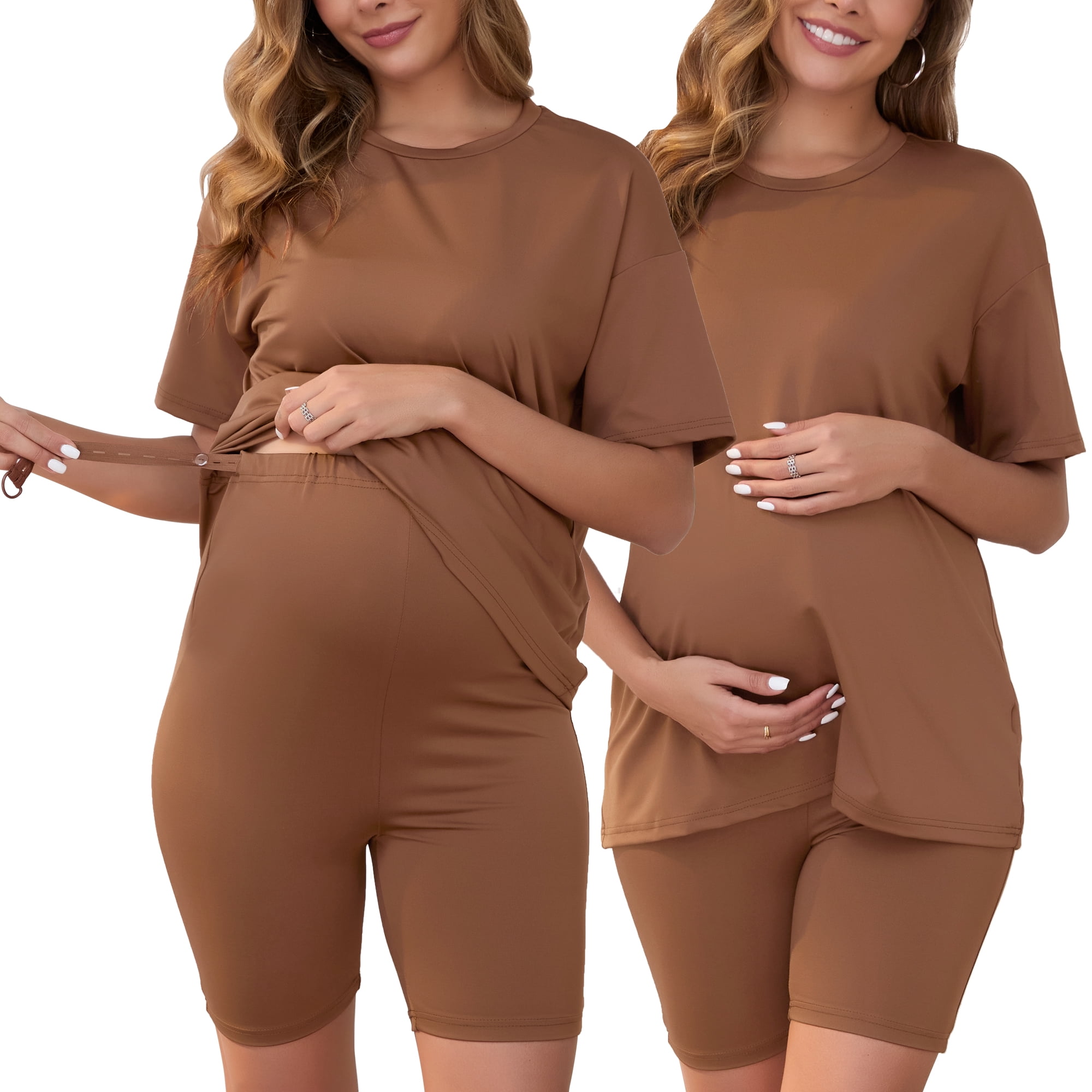 DARING DIVA Women's Tie Dye 2-Piece Maternity Pajama Set S Brown