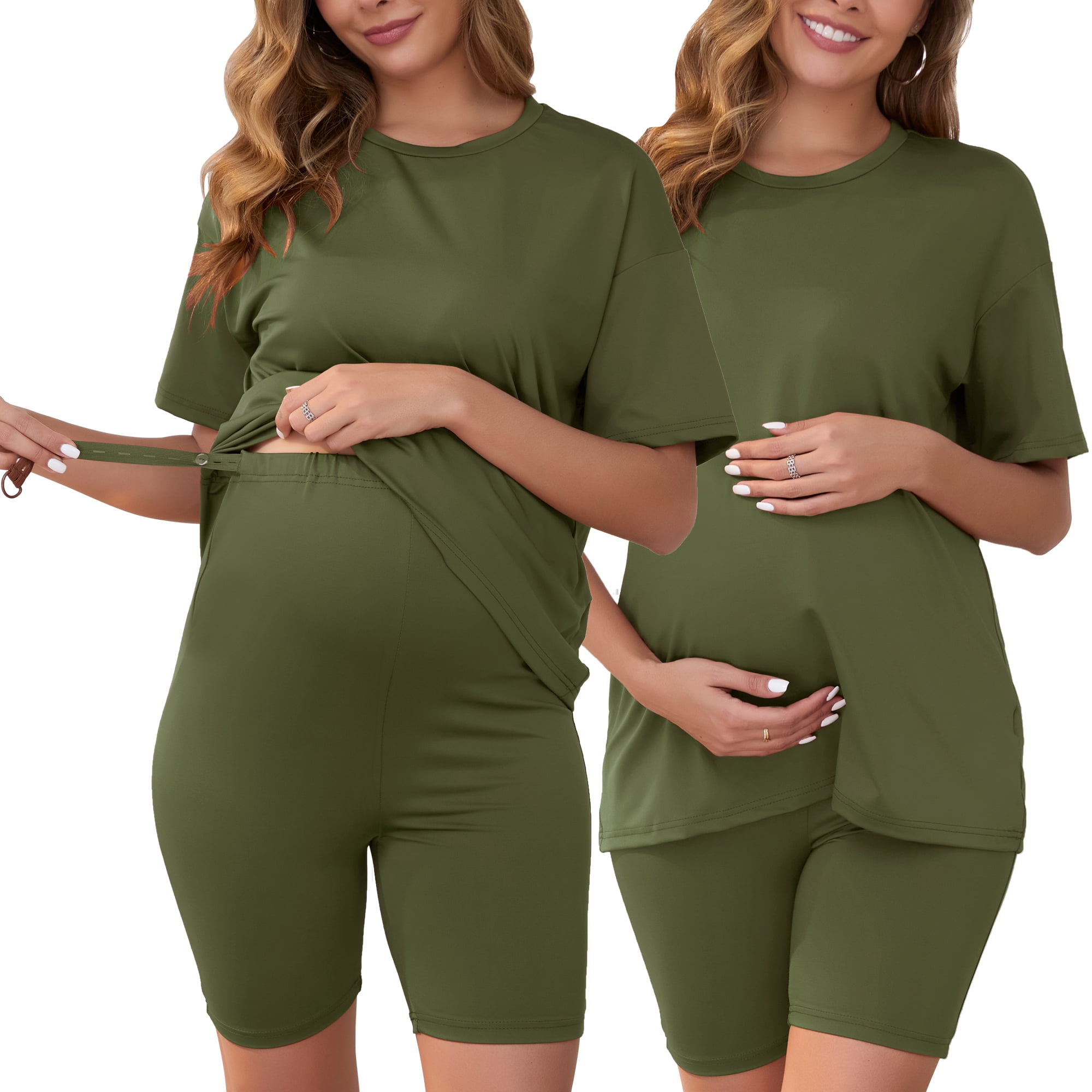 DARING DIVA Women's Tie Dye 2-Piece Maternity Pajama Set S Green