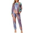 thumbnail image 1 of DARING DIVA Women's Tie Dye Long Sleeve Front Pocket Pajamas Set L Purple, 1 of 7