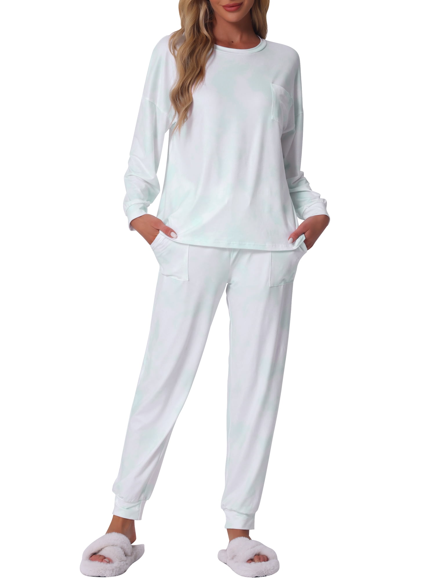 DARING DIVA Women's Tie Dye Long Sleeve Front Pocket Pajamas Set S Green