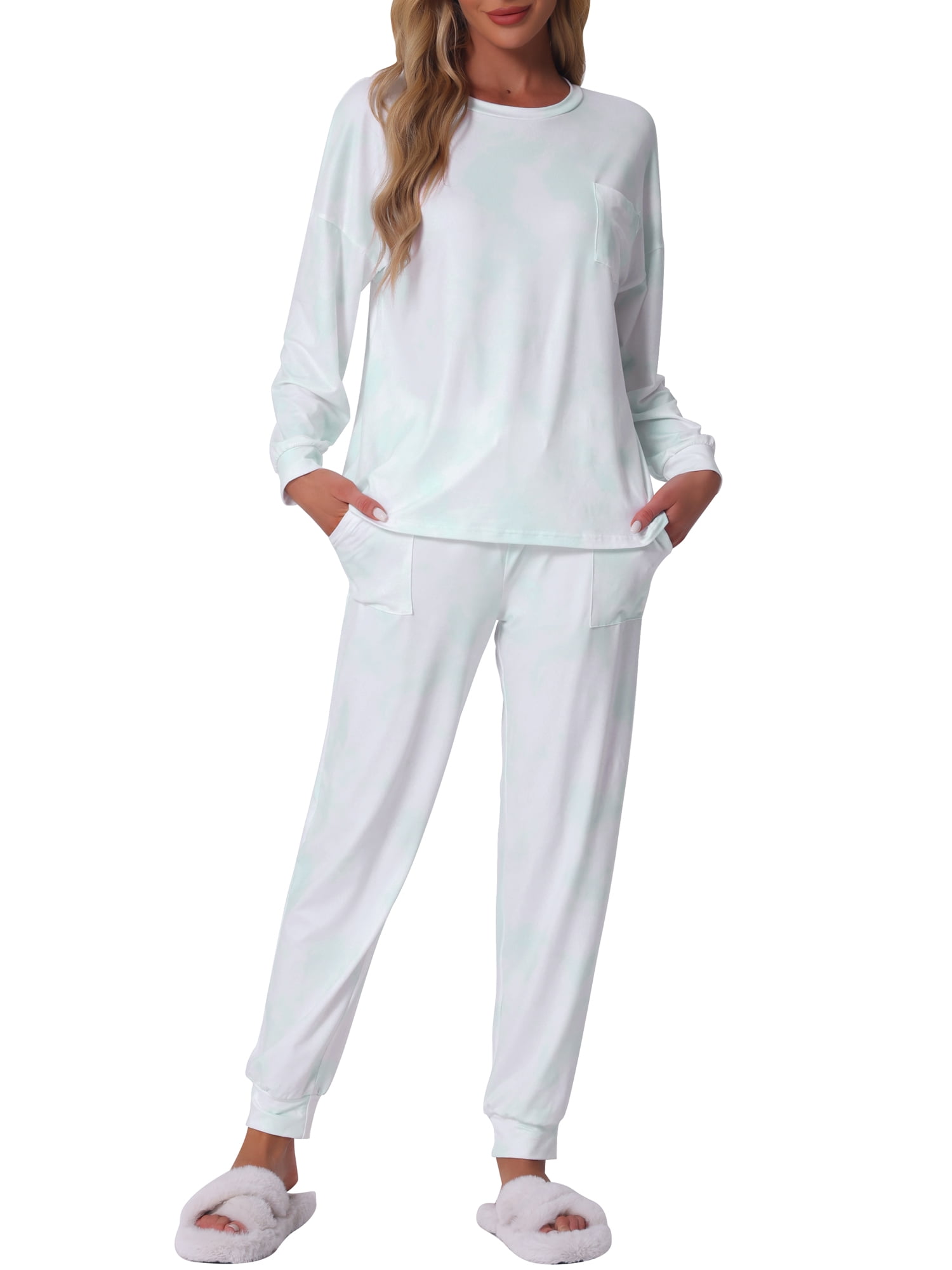 DARING DIVA Women's Tie Dye Long Sleeve Front Pocket Pajamas Set XL Green