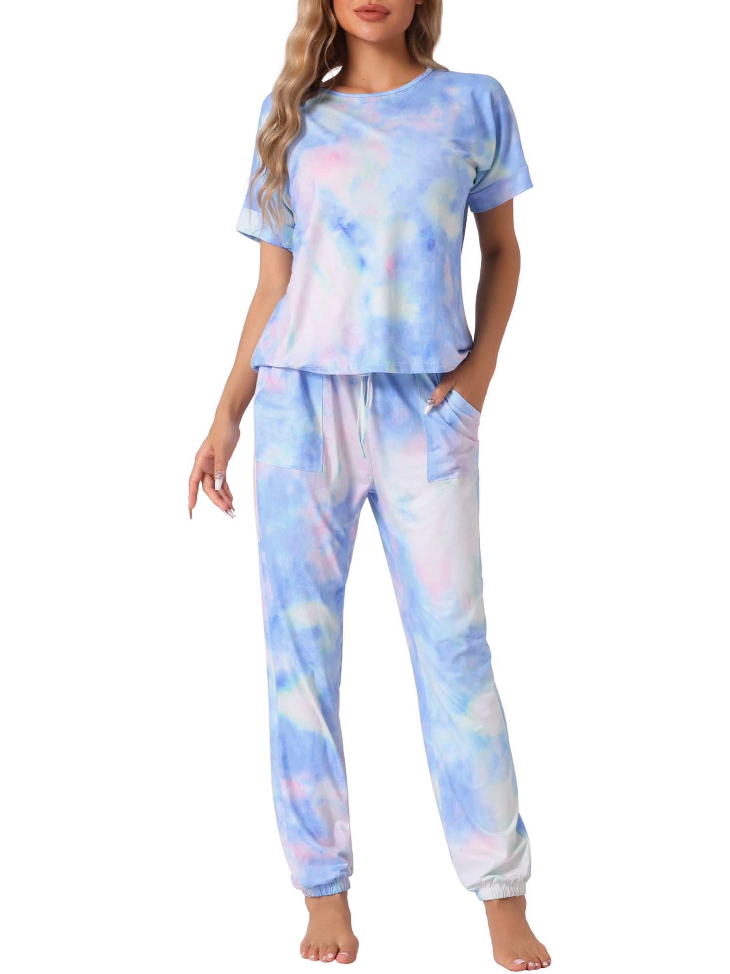 DARING DIVA Women's Tie Dye T-shirts with Pants Pajamas Set L Multicolor