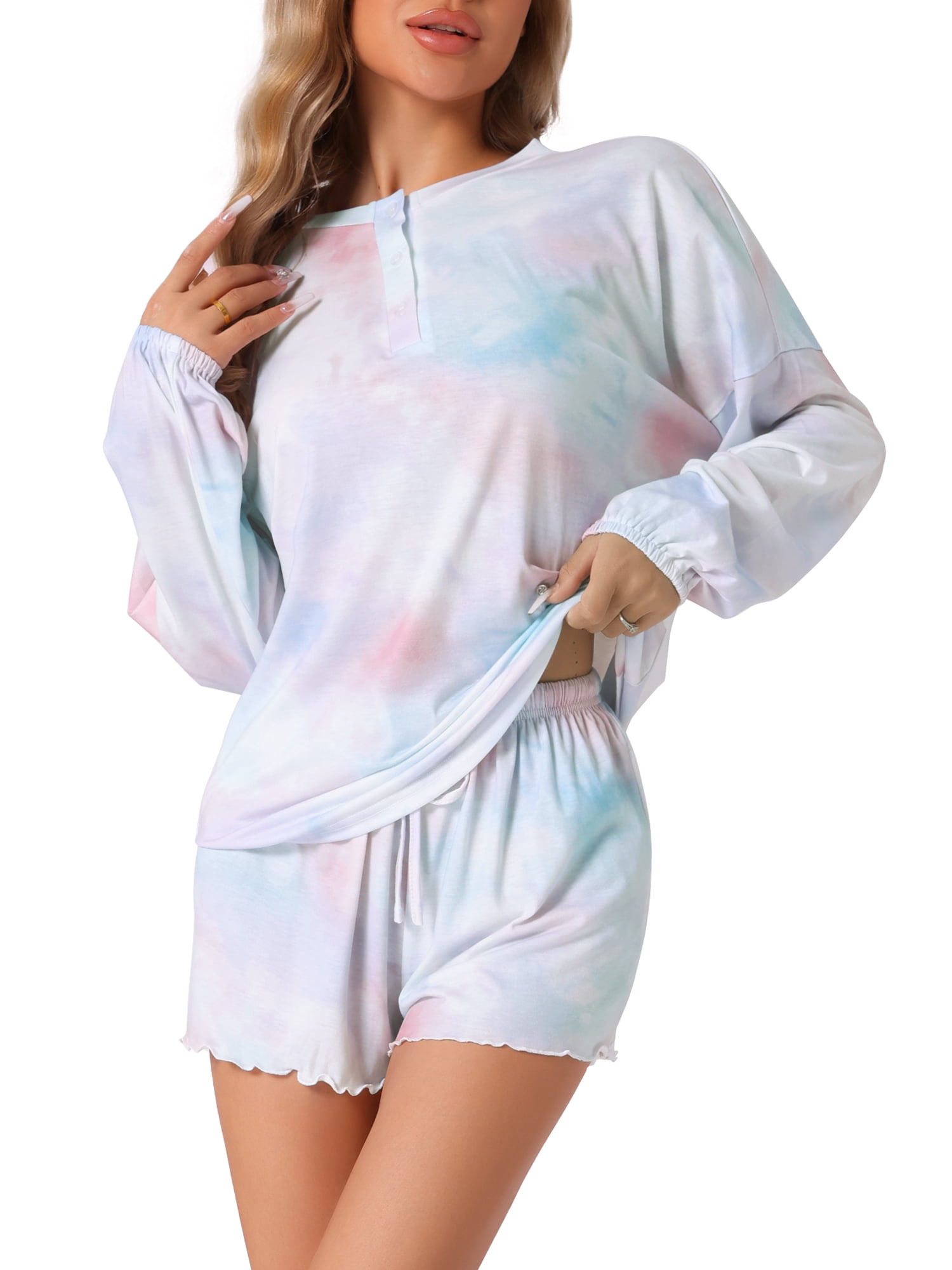 DARING DIVA Women's Tie Dye Tops with Shorts Pajamas Sets L Pink