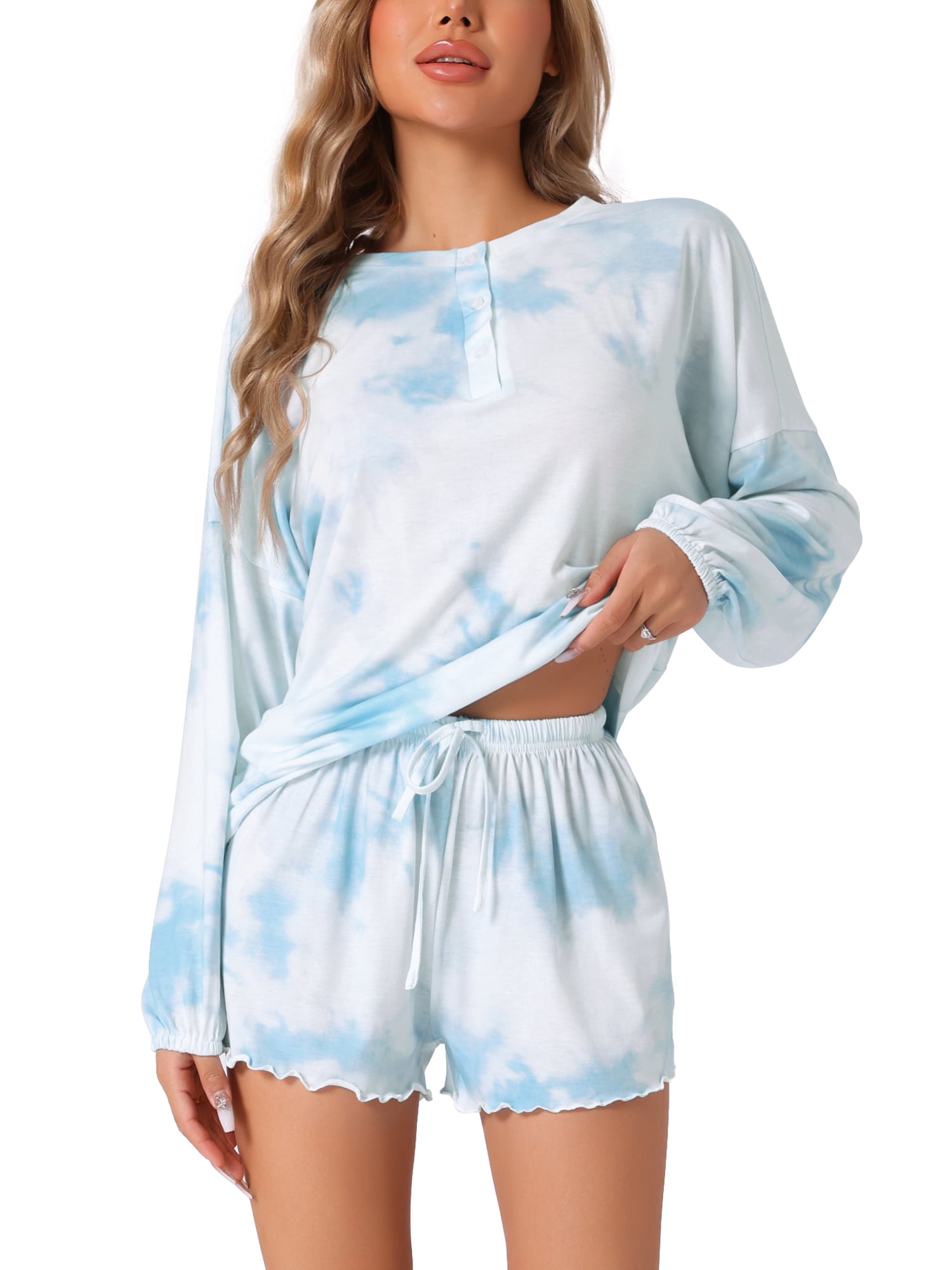 DARING DIVA Women's Tie Dye Tops with Shorts Pajamas Sets XS Blue