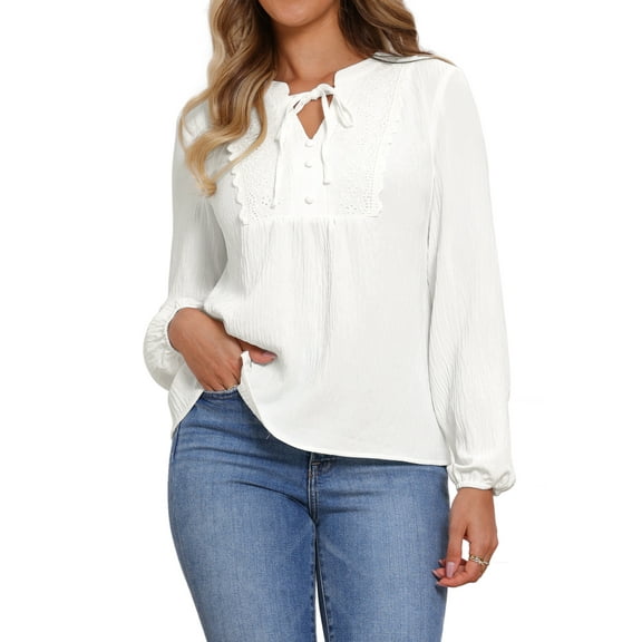 DARING DIVA Women's Tie Front Casual V Neck Blouses XL White
