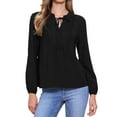 thumbnail image 1 of DARING DIVA Women's Tie Front Casual V Neck Blouses XS Black, 1 of 6