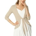 thumbnail image 1 of DARING DIVA Women's Tie Front Ruffled Hem Crop Knit Cardigan S Camel, 1 of 6