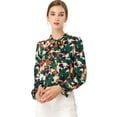 thumbnail image 1 of DARING DIVA Women's Tie V Neck Floral Shirt Trumpet Blouse XS Green, 1 of 6