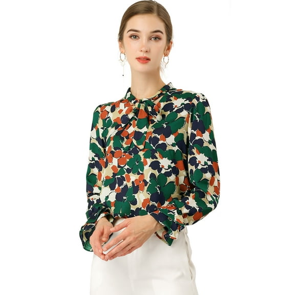 DARING DIVA Women's Tie V Neck Floral Shirt Trumpet Blouse XS Green