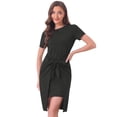 thumbnail image 1 of DARING DIVA Women's Tie Waist Short Sleeve Work Office Sheath Dresses L Black, 1 of 6
