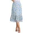 thumbnail image 1 of DARING DIVA Women's Tiered Ruffle Hem Midi Skirt L Blue Beige-Floral, 1 of 6