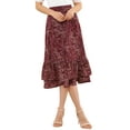 thumbnail image 1 of DARING DIVA Women's Tiered Ruffle Hem Midi Skirt XS Wine Red-Floral, 1 of 7