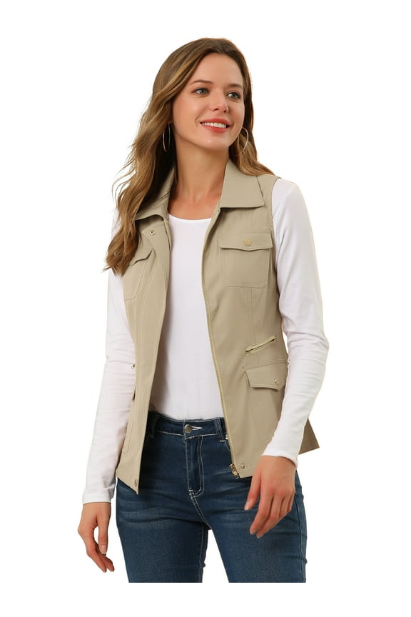 Women's Travel Vest with Pockets Cargo Utility Vest XS Khaki