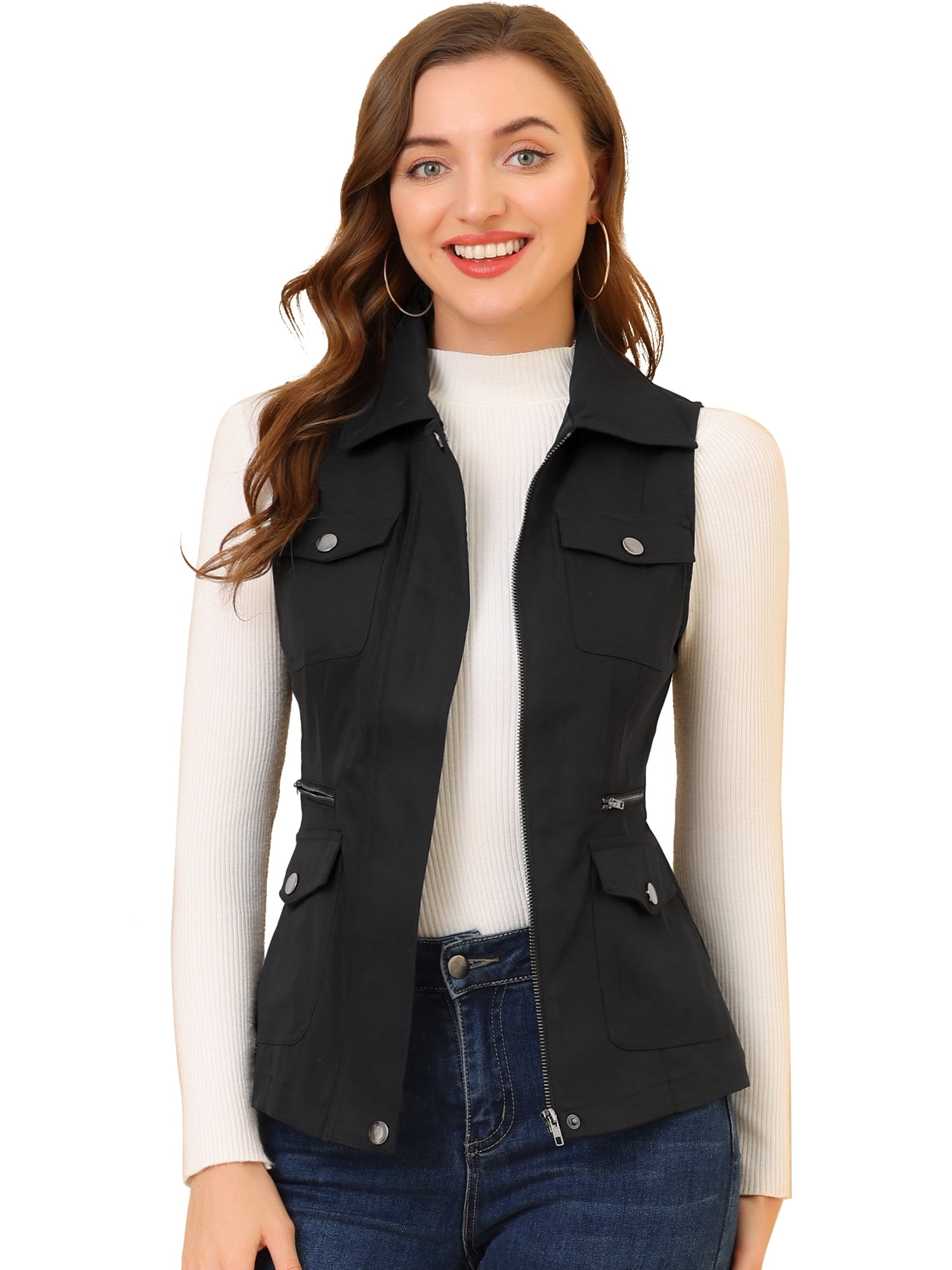 DARING DIVA Women's Travel Vest with Pockets Sleeveless Cargo Utility Vest 3XL Black