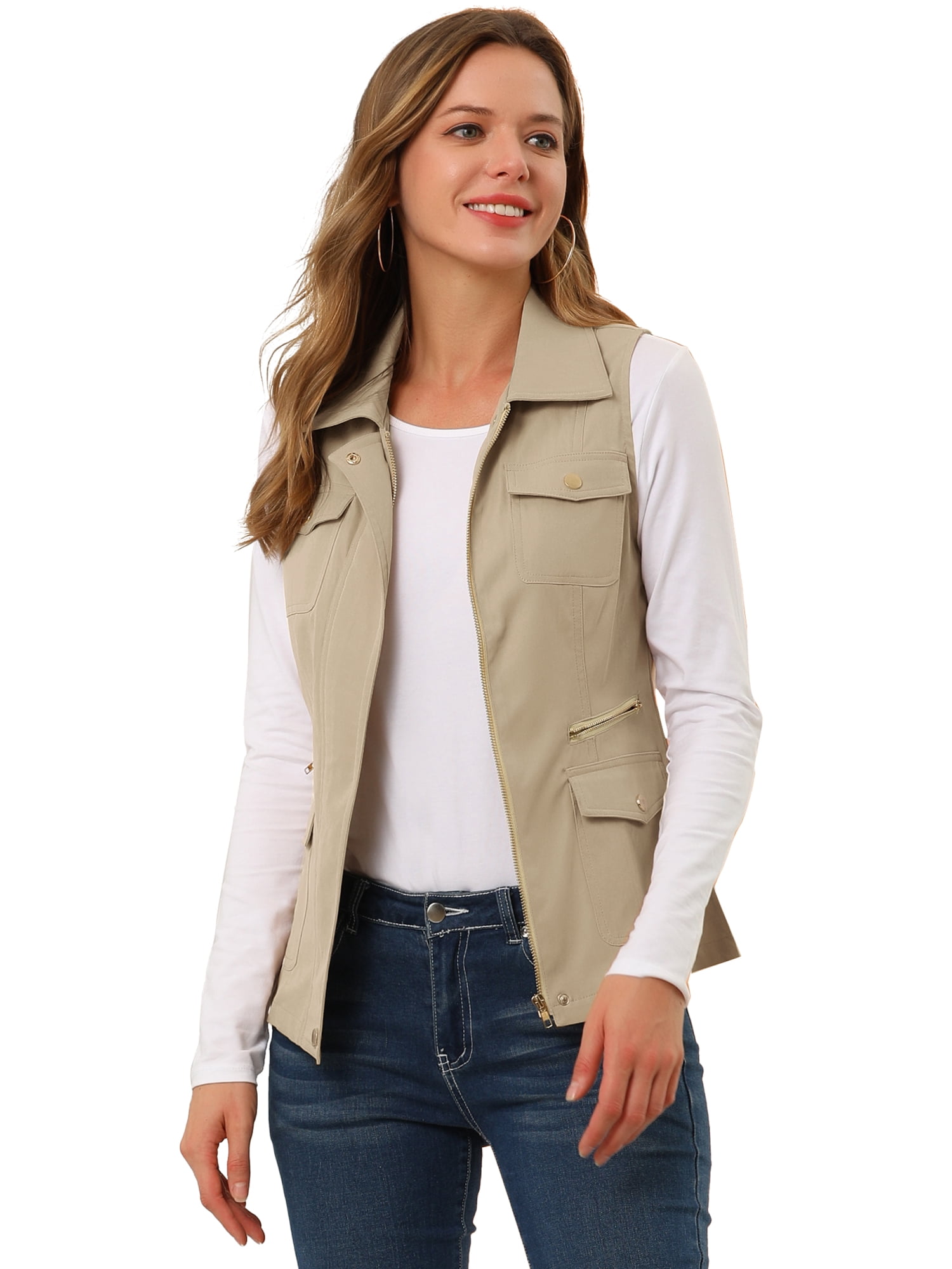 DARING DIVA Women's Travel Vest with Pockets Sleeveless Cargo Utility Vest 3XL Khaki