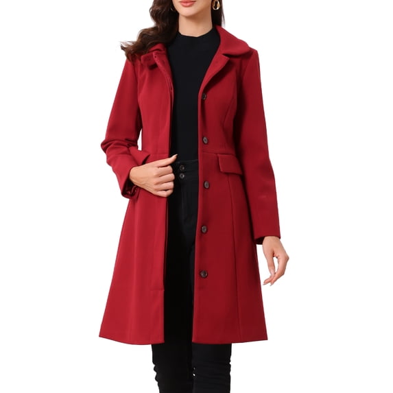 DARING DIVA Women's Trench Peter Pan Collar Single Breasted Long Pea Coat XL Dark Red
