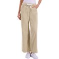 thumbnail image 1 of DARING DIVA Women's Trendy Elastic Waist Wide Legs Drawstring Jeans M Khaki, 1 of 6
