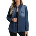 thumbnail image 1 of DARING DIVA Women's Trendy Long Sleeve Button Down Washed Denim Jacket XS Blue, 1 of 6