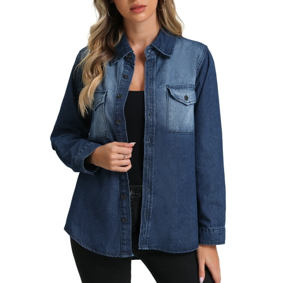 DARING DIVA Women's Trendy Long Sleeve Button Down Washed Denim Jacket XS Blue