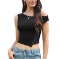 thumbnail image 1 of DARING DIVA Women's Trendy Sleeveless Asymmetrical Crop Top XS Black, 1 of 6