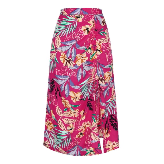 DARING DIVA Women's Tropical Beach Ruched Split Thigh Lightweight Skirt XS Hot Pink