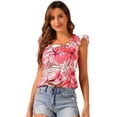 thumbnail image 1 of DARING DIVA Women's Tropical Printed Square Neck Ruffle Tank Top S Pink White, 1 of 6