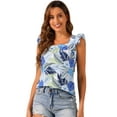 thumbnail image 1 of DARING DIVA Women's Tropical Square Neck Ruffle Tank Top S Light Blue, 1 of 6