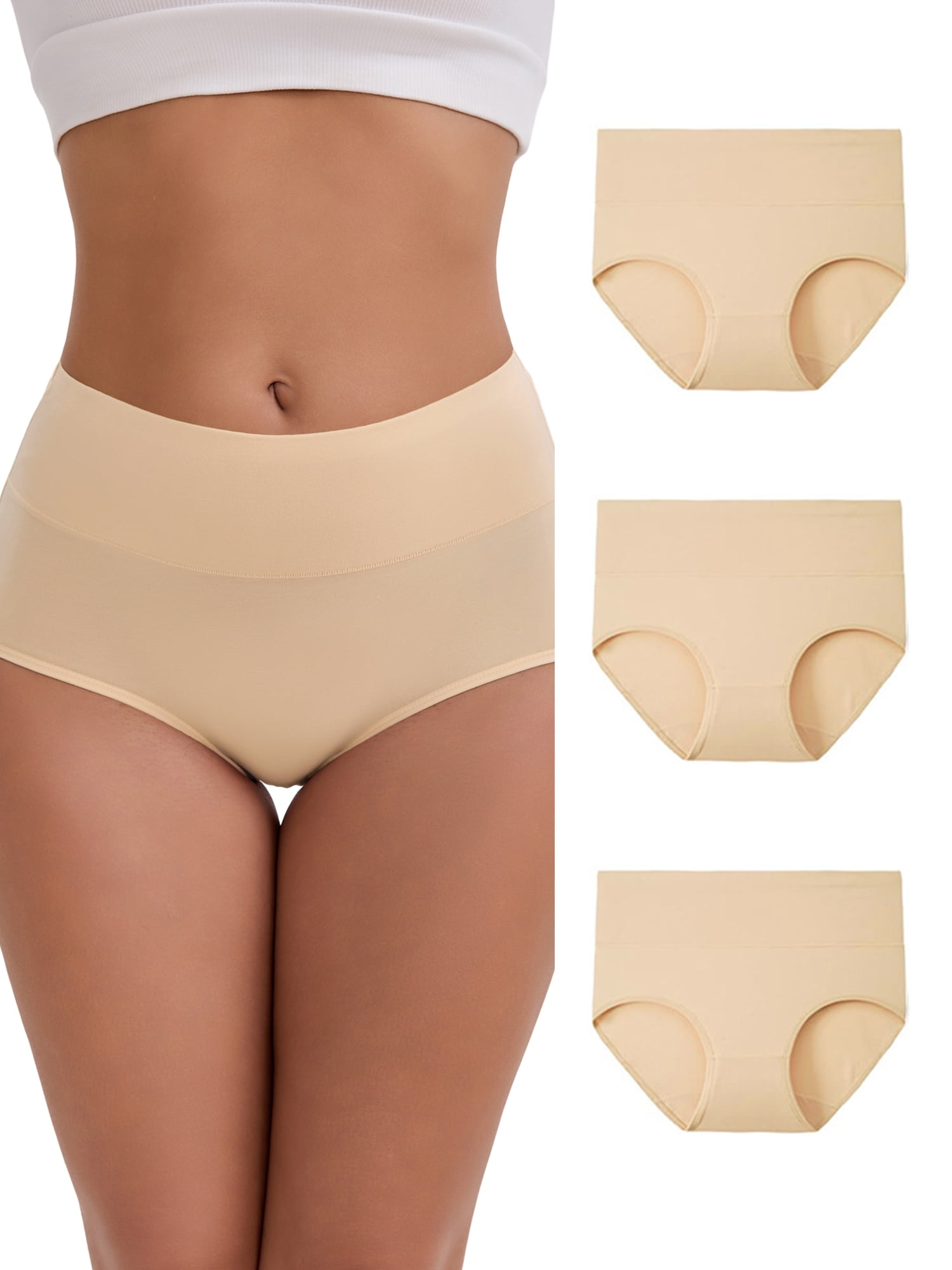 DARING DIVA Women's Tummy Control Underwear Briefs 4 Packs L Beige