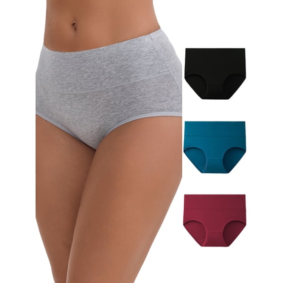 DARING DIVA Women's Tummy Control Underwear Briefs 4 Packs S Black, Gray, Red, Blue