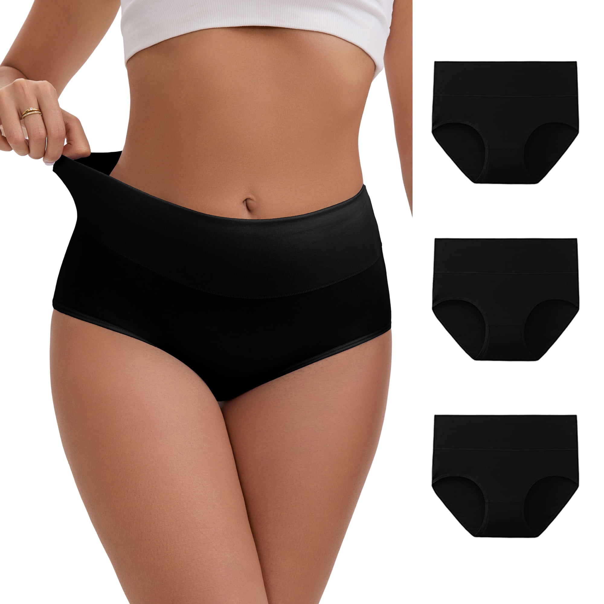 DARING DIVA Women's Tummy Control Underwear Briefs 4 Packs S Black