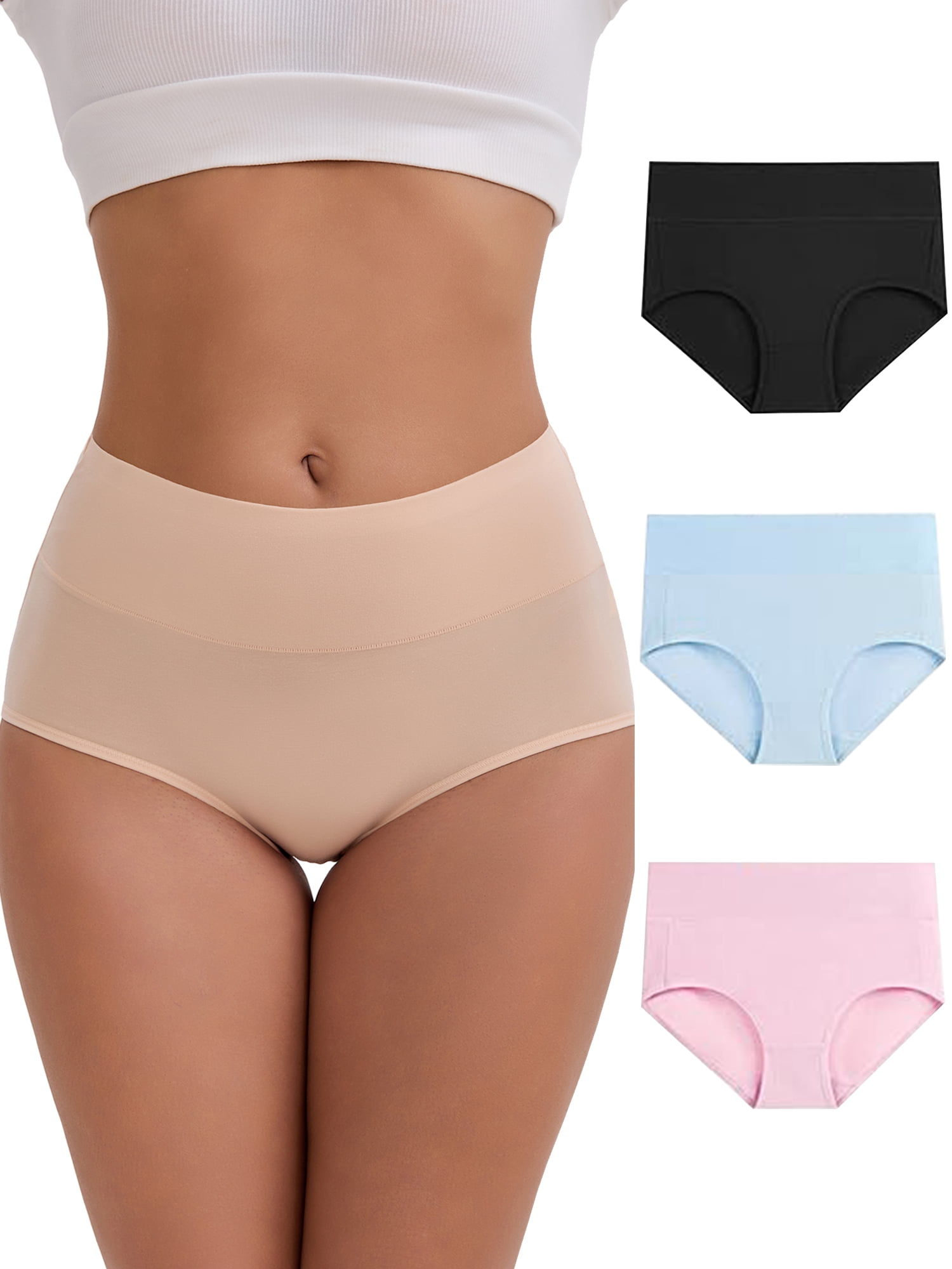 DARING DIVA Women's Tummy Control Underwear Briefs 4 Packs XXL Black, Beige, Pink, Blue