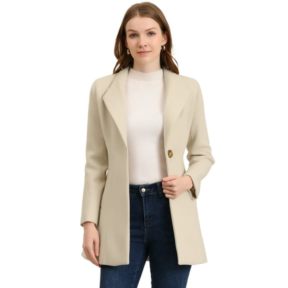 DARING DIVA Women's Turn Down Collar Buttoned Casual Mid-Long Winter Coat Beige 3XL
