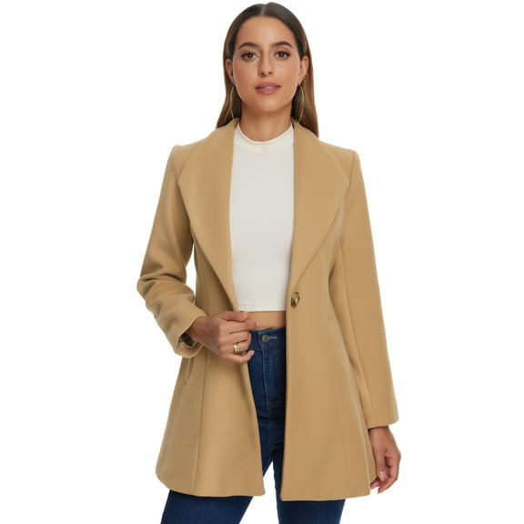 DARING DIVA Women's Turn Down Collar Buttoned Casual Mid-Long Winter Coat Khaki 2XL