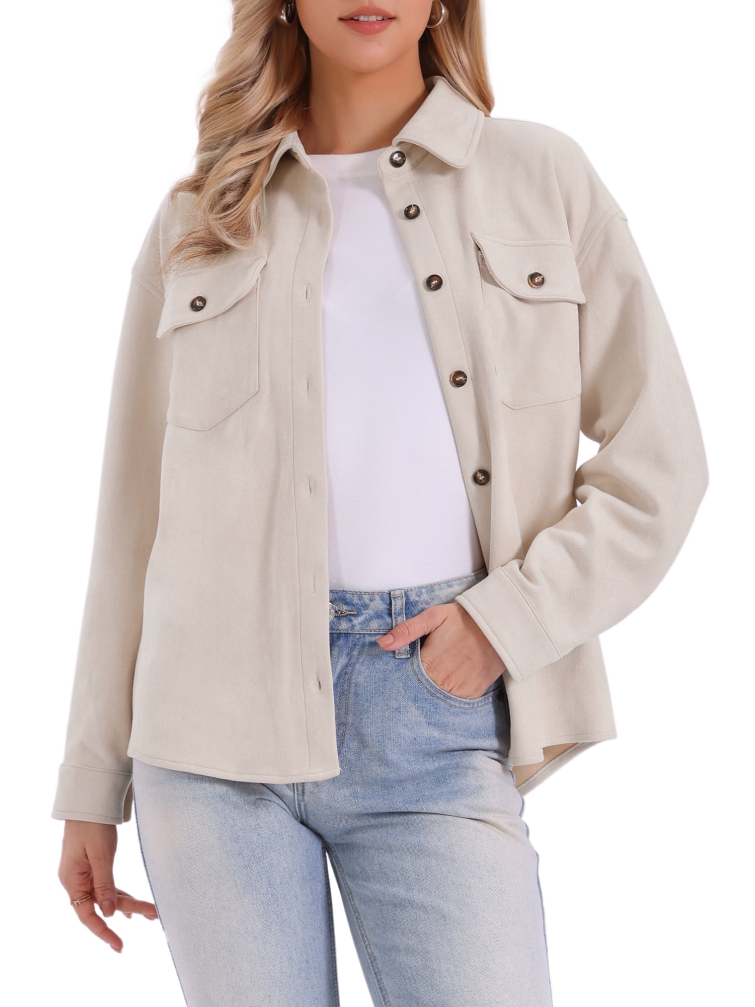 DARING DIVA Women's Turn-Down Collar Long Sleeve Button Down Jacket XL Apricot