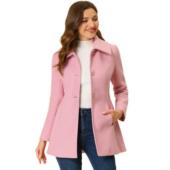 DARING DIVA Women's Turn-Down Collar Pockets Outwear Winter Coat 2XL Pink