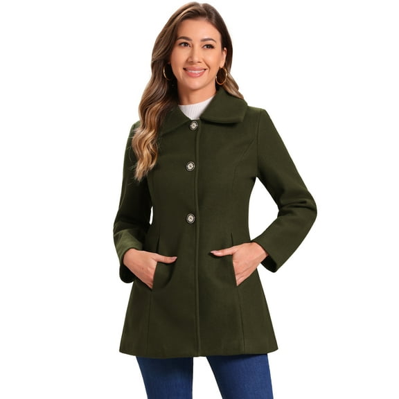 DARING DIVA Women's Turn-Down Collar Pockets Outwear Winter Coat S Army Green