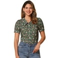 thumbnail image 1 of DARING DIVA Women's Turndown Collar Button Down Floral Blouse XS Army Green, 1 of 5