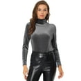 thumbnail image 1 of DARING DIVA Women's Turtleneck Long Sleeve Stretchy Velvet Blouses M Grey, 1 of 6