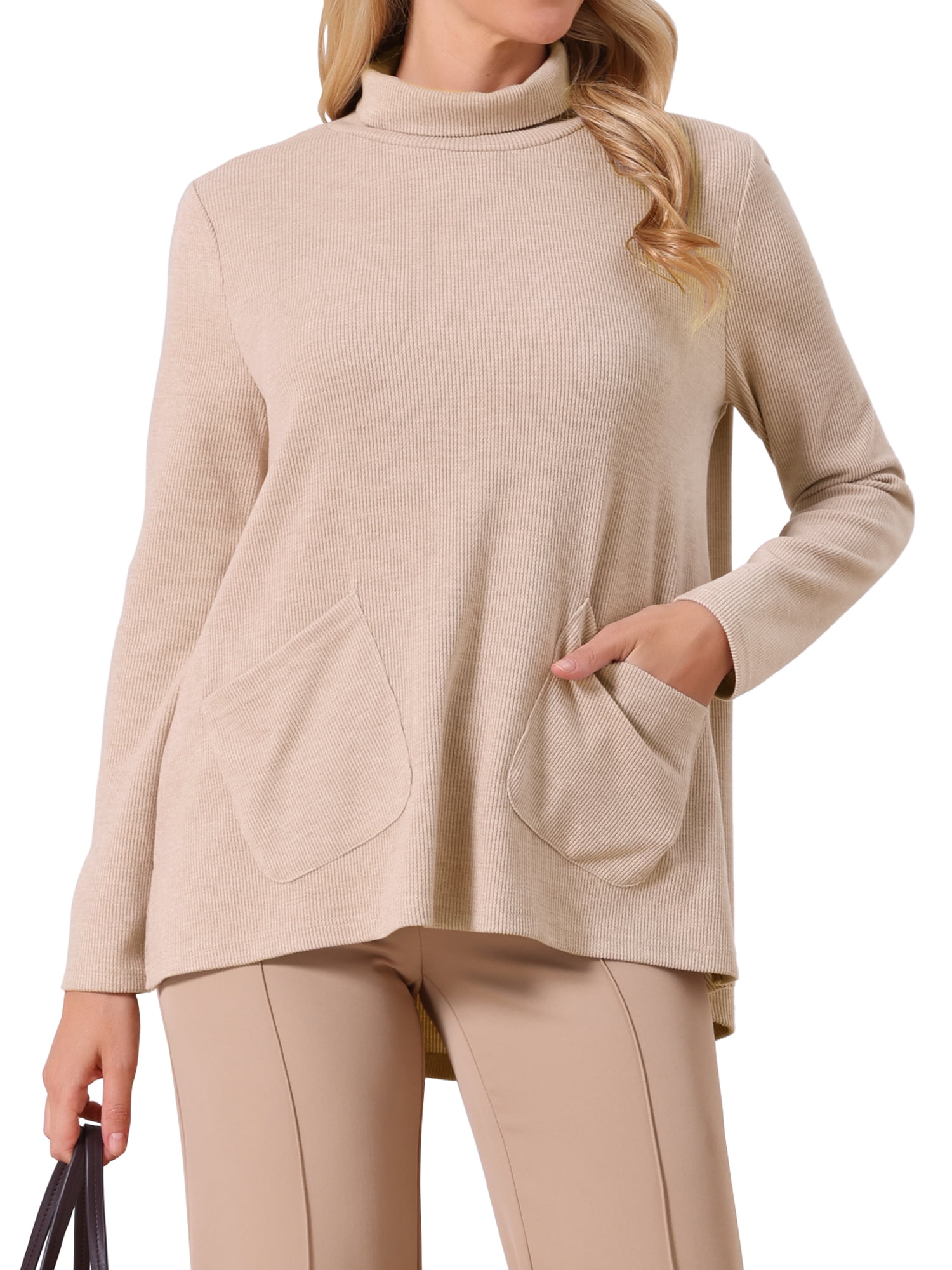 DARING DIVA Women's Turtleneck Sweater Long Sleeve Loose Fit Knit Top L Khaki