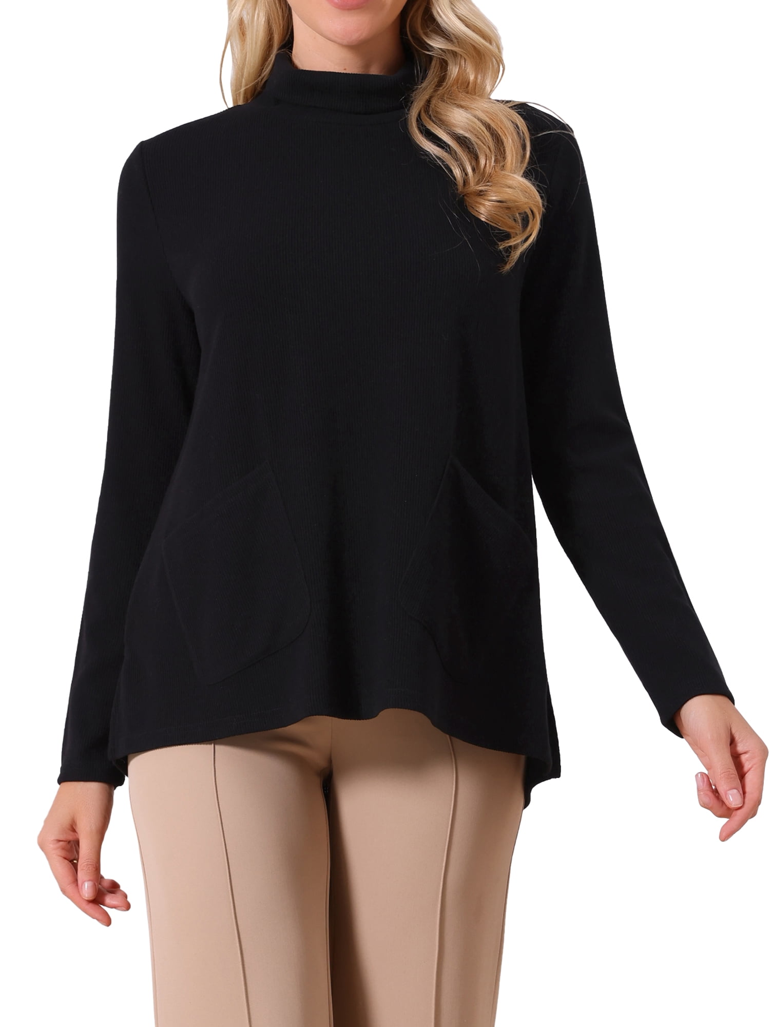 DARING DIVA Women's Turtleneck Sweater Long Sleeve Loose Fit Knit Top S Black