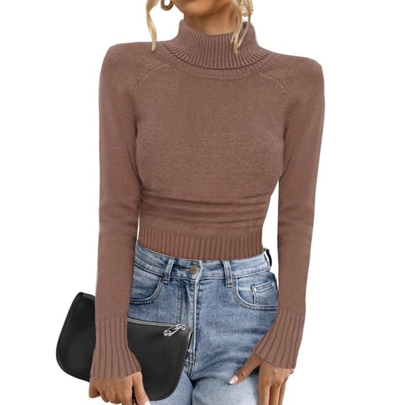 DARING DIVA Women's Turtleneck Sweater Spring Long Sleeve Ribbed Knit XS Brown