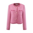 thumbnail image 1 of DARING DIVA Women's Tweed Blazer Long Sleeve Open Front Cropped Jacket S Pink, 1 of 6