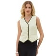 thumbnail image 1 of DARING DIVA Women's Tweed Blazer Vest V Neck Casual Business Waistcoat S Beige, 1 of 5
